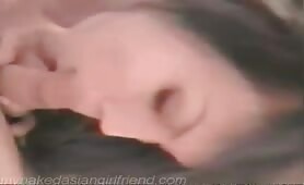 Asian teen takes her time massaging my dick with her tongue 