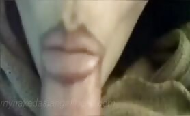 Very close-up of my asian gal sucking my dickhead till I jizz 